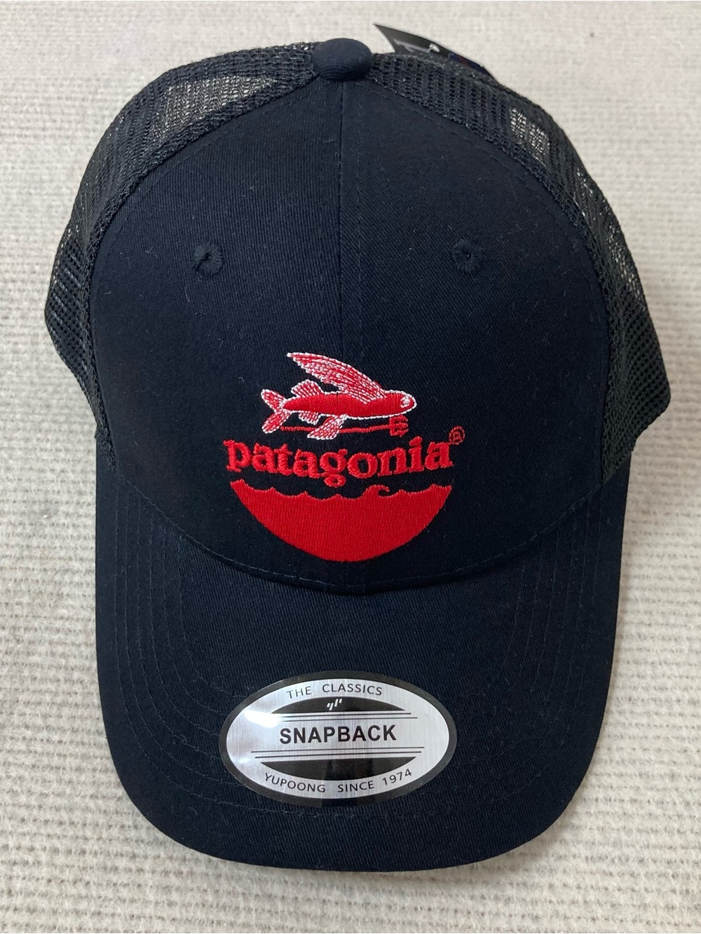 Patagonia Black Hat with Red Logo Trucker Snapback